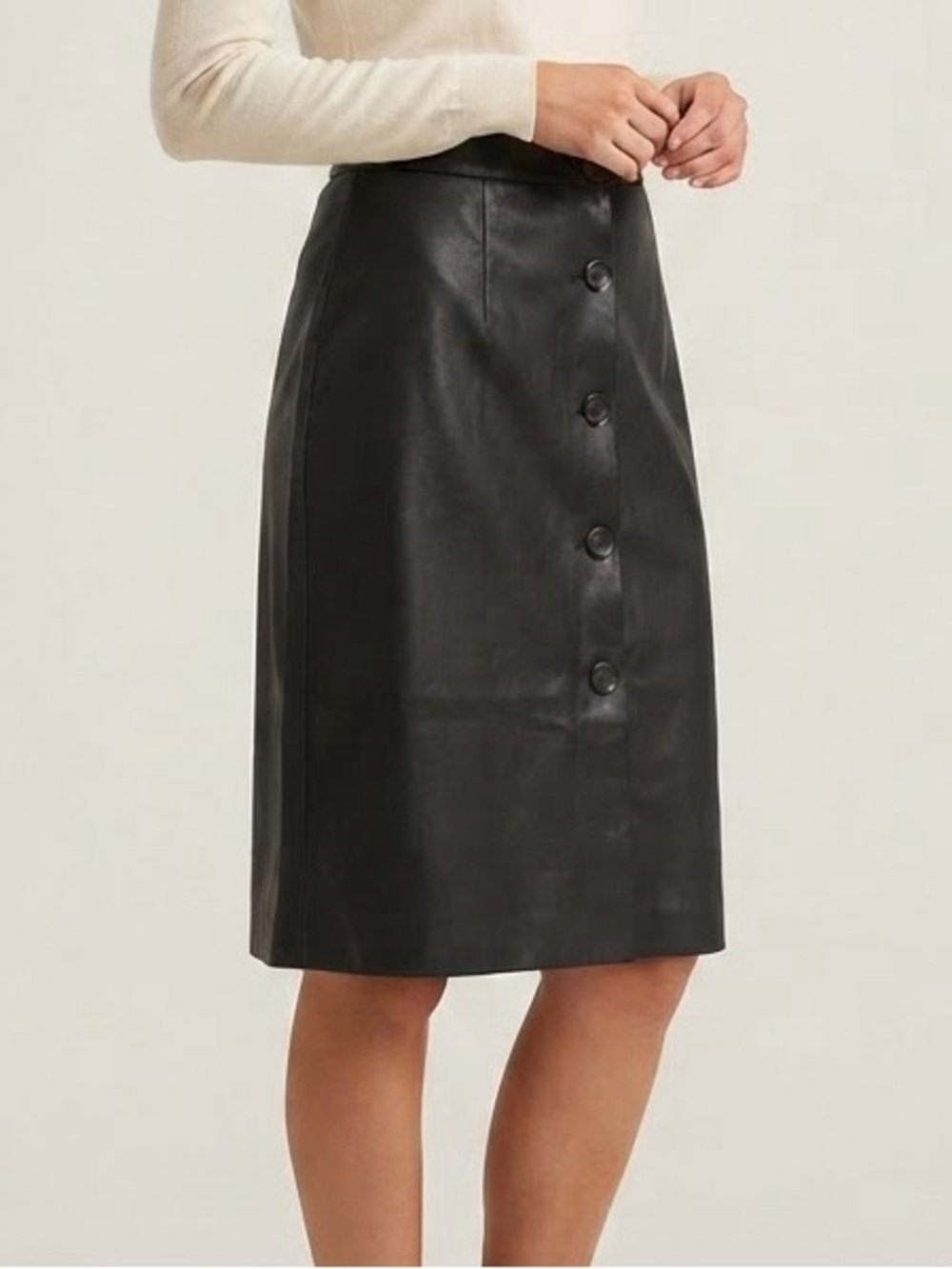 Simons Contemporaine Sz 4 Faux Vegan Leather Black Button Front Midi Skirt